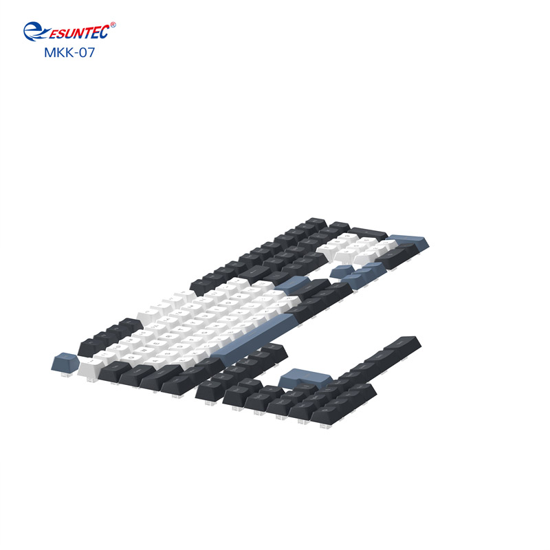 MKK-07 black+white+blue  Color PBT Keycaps Personalized Mechanical Keyboard Key Caps Customs Side Engraved Luminous 140 Keycaps for DIY